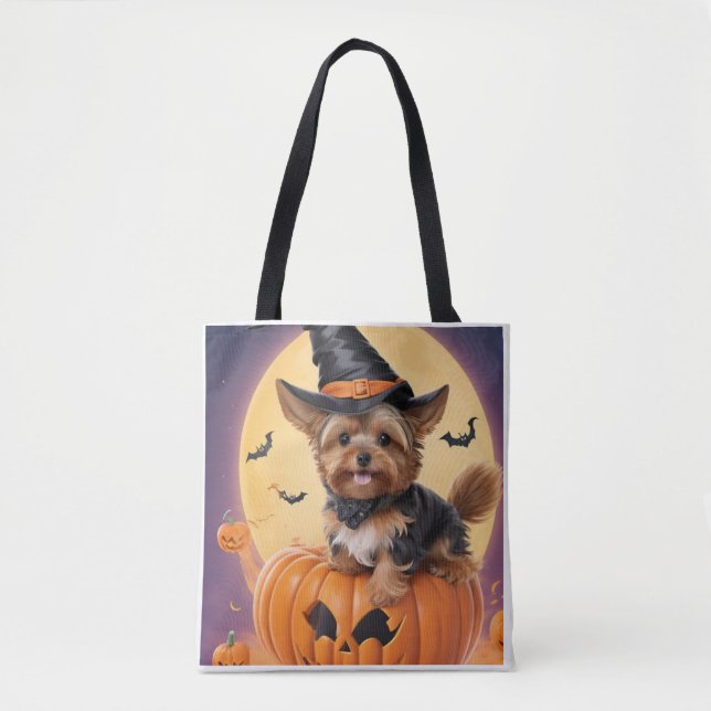 Bolso De Tela Calabaza de Halloween en Yorkshire terrier (Anverso)