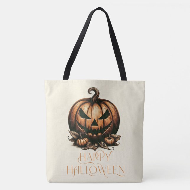 Bolso De Tela Calabaza de Halloween feliz (Anverso)