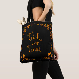 Bolso De Tela Calabaza de Halloween Naranja y Negro Truco o Trat