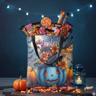 Bolso De Tela Calabaza de Halloween rosa y azul personalizada