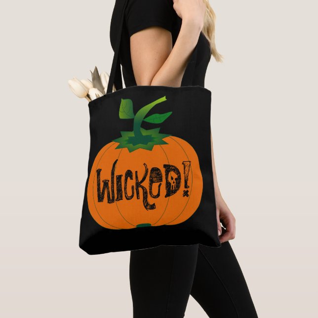 Bolso De Tela Calabaza de Naranja negro malvada feliz Halloween (Detalle)