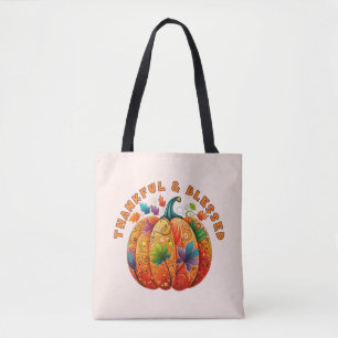 Bolso De Tela Calabaza de otoño bendita y agradecida