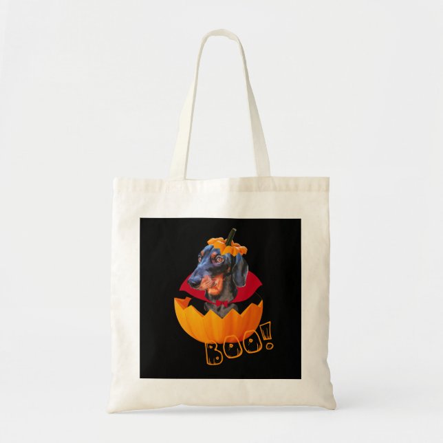 Bolso De Tela Calabaza de perro de salchicha de Halloween (Frente)