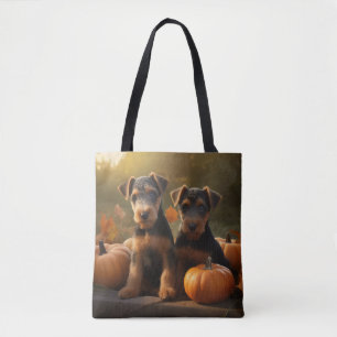 Bolso De Tela Calabaza deslumbrante Airedale Puppy Autumn