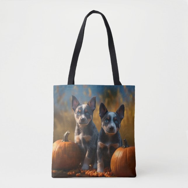 Bolso De Tela Calabaza deslumbrante azul heeler pipa otoño (Anverso)