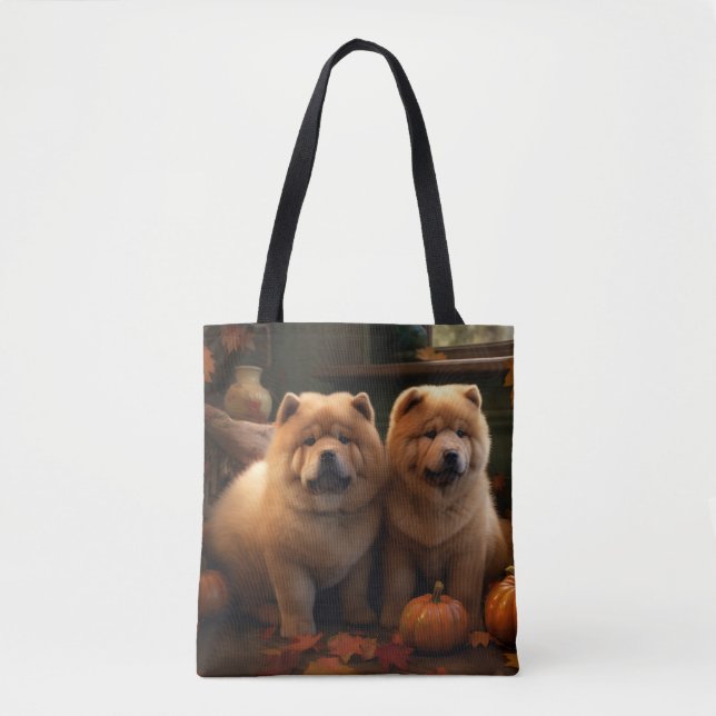 Bolso De Tela Calabaza deslumbrante Chow Chow Puppy Autumn (Anverso)