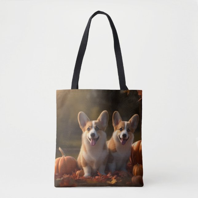 Bolso De Tela Calabaza deslumbrante Corgi Puppy Autumn (Anverso)