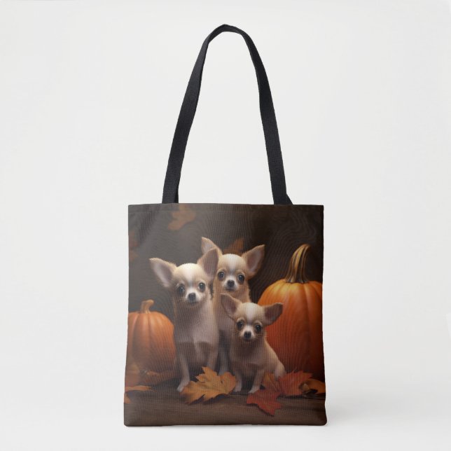 Bolso De Tela Calabaza deslumbrante de Chihuahua Puppy Autumn (Anverso)