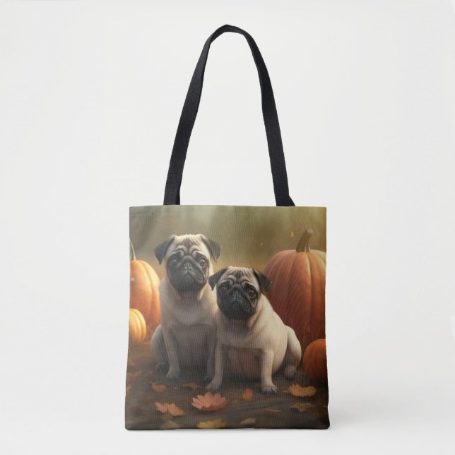 Bolso De Tela Calabaza deslumbrante de la pug pipa otoño (Anverso)