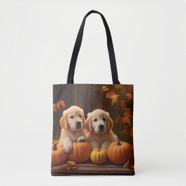 Bolso De Tela Calabaza deslumbrante de otoño de Golden Retriever (Anverso)