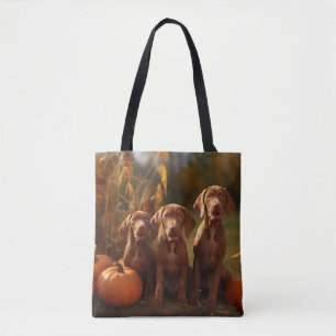 Bolso De Tela Calabaza deslumbrante de Vizsla Puppy Autumn