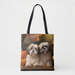 Bolso De Tela Calabaza deslumbrante Lhasa Apso Puppy Autumn