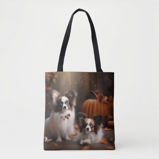 Bolso De Tela Calabaza deslumbrante Papillon Puppy Autumn (Anverso)