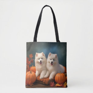 Bolso De Tela Calabaza deslumbrante Samoyed Puppy Autumn