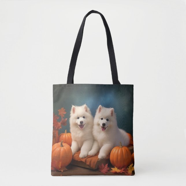 Bolso De Tela Calabaza deslumbrante Samoyed Puppy Autumn (Anverso)