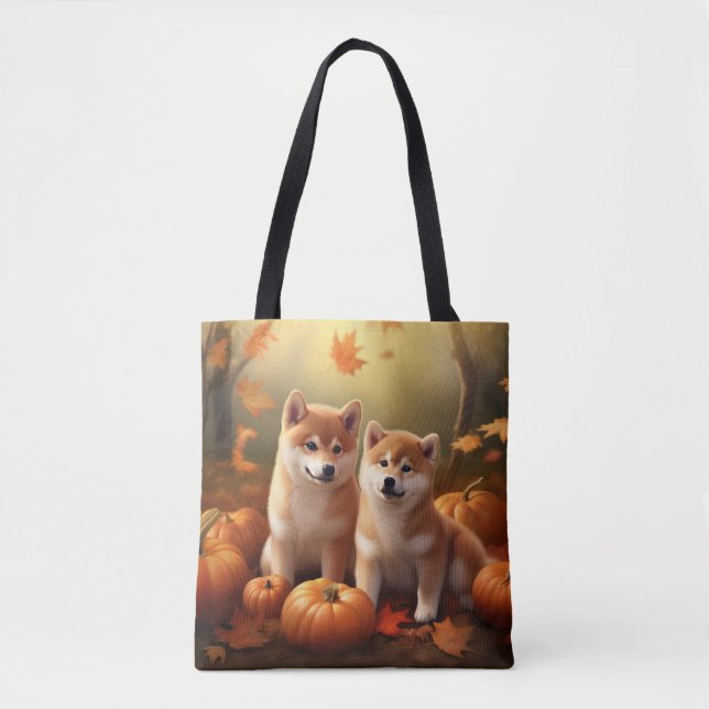 Bolso De Tela Calabaza deslumbrante Shiba Inu Puppy Otoño (Anverso)
