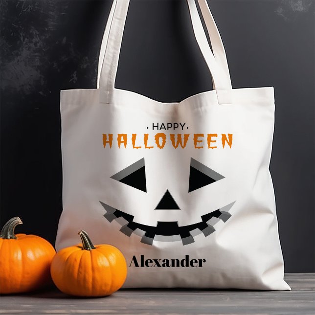 Bolso De Tela Calabaza Face Feliz truco o trato de Halloween (Subido por el creador)