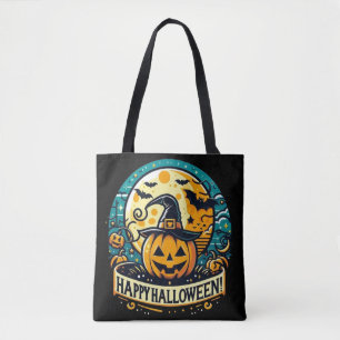 Bolso De Tela Calabaza feliz de Halloween en la luna llena de Go
