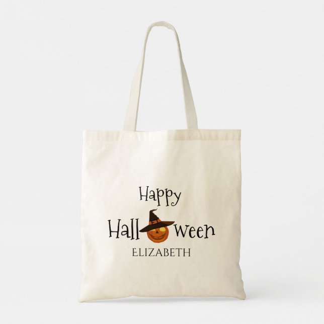 Bolso De Tela Calabaza feliz Halloween personalizada (Reverso)