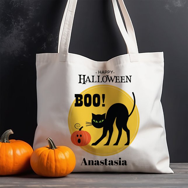 Bolso De Tela Calabaza Gato Negro Halloween Personalizado (Subido por el creador)