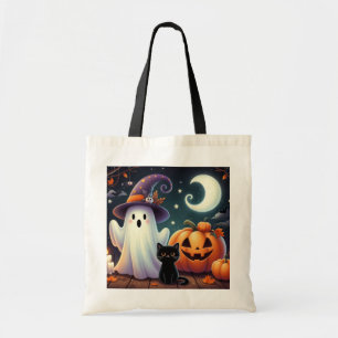 Bolso De Tela Calabaza, gato y fantasma de Halloween.