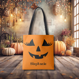 Bolso De Tela Calabaza Jack O Lantern Con Nombre