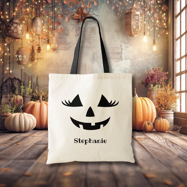 Bolso De Tela Calabaza Jack O Lantern Con Nombre (Subido por el creador)
