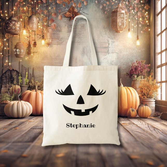 Bolso De Tela Calabaza Jack O Lantern Con Nombre (Subido por el creador)