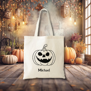 Bolso De Tela Calabaza Jack O Lantern con nombre