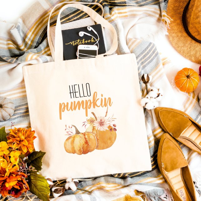 Bolso De Tela Calabaza moderna Naranja de calabaza con flores (Subido por el creador)