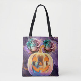 Bolso De Tela Calabaza morada de Halloween y Rosas