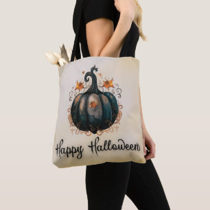 Bolso De Tela Calabaza Negra Hojas de Oro Feliz Halloween
