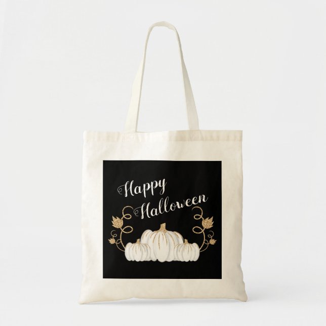 Bolso De Tela Calabaza negra linda feliz Halloween (Frente)