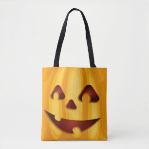 Bolso De Tela Calabaza tallada sonriendo diseño de Halloween
