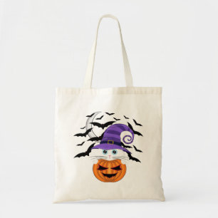Bolso De Tela Calabaza temerosa con un Gorra de gatitos blancos 