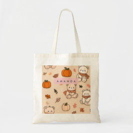 Bolso De Tela Calabaza y osito de peluche personalizados para ot
