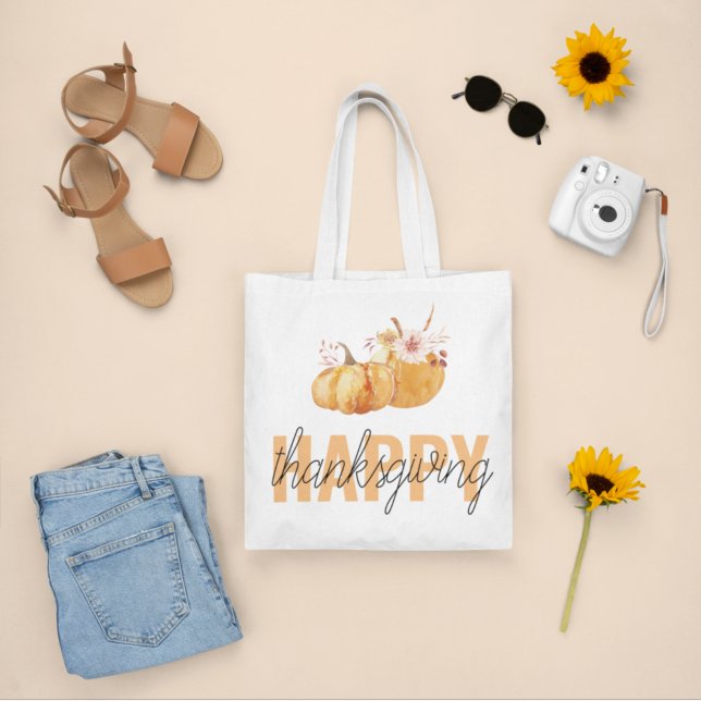 Bolso De Tela Calabazas acuarelas y Naranja Feliz Día de Acción  (Subido por el creador)