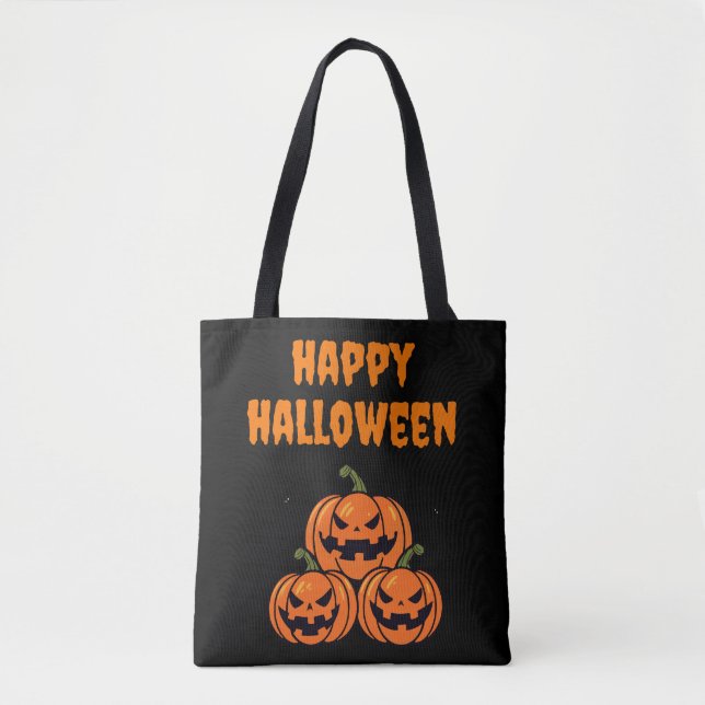 Bolso De Tela Calabazas aterradoras Feliz Halloween (Anverso)