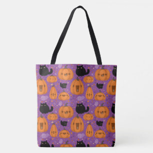 Bolso De Tela Calabazas de Halloween gatos negros y fantasma