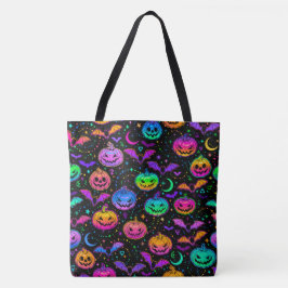 Bolso De Tela Calabazas de néon Bats y calabazas Jack-o-Lanterns