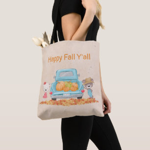 Bolso De Tela Calabazas de oso de otoño felices en un camión