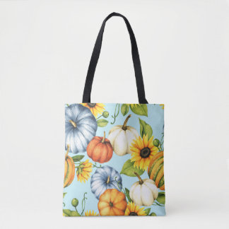 Bolso De Tela Calabazas, girasoles, ilustracion acuarela