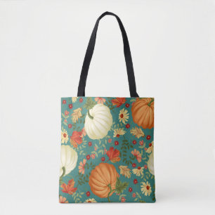 Bolso De Tela Calabazas otoñales con un patrón de fondo verde