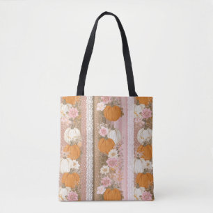 Bolso De Tela Calabazas otoñales y patrón sin foco floral