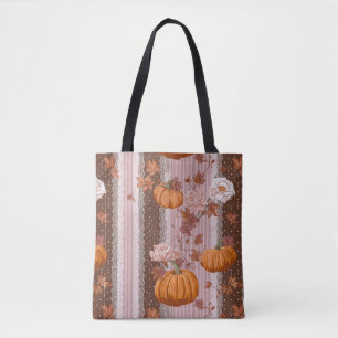 Bolso De Tela Calabazas rusticas otoñales y encaje floral impeca