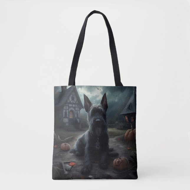 Bolso De Tela Calabazas Terrier Escocés de Halloween (Anverso)