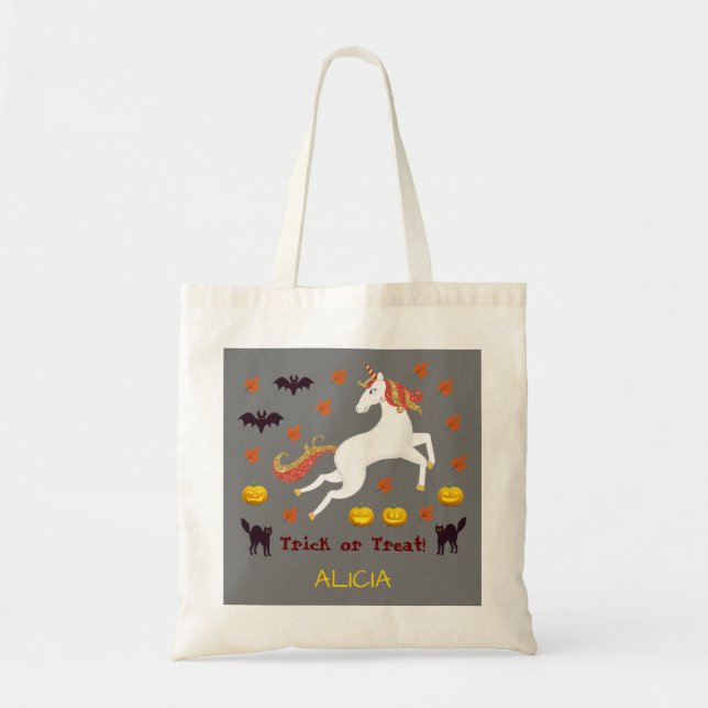 Bolso De Tela Calabazas unicornio de Halloween espeluznantes con (Frente)
