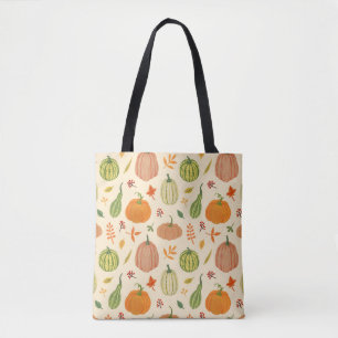 Bolso De Tela Calabazas verdes y naranjas, patrón sin fisuras.