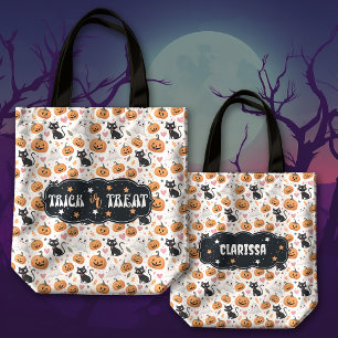 Bolso De Tela Calabazas y gatos cuestan truco o truco de Hallowe