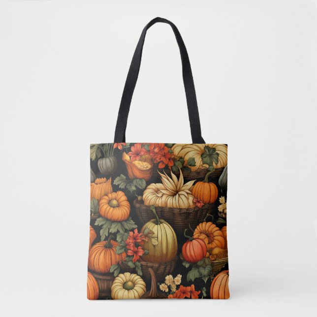Bolso De Tela Calabazas y más, otoño, (Anverso)